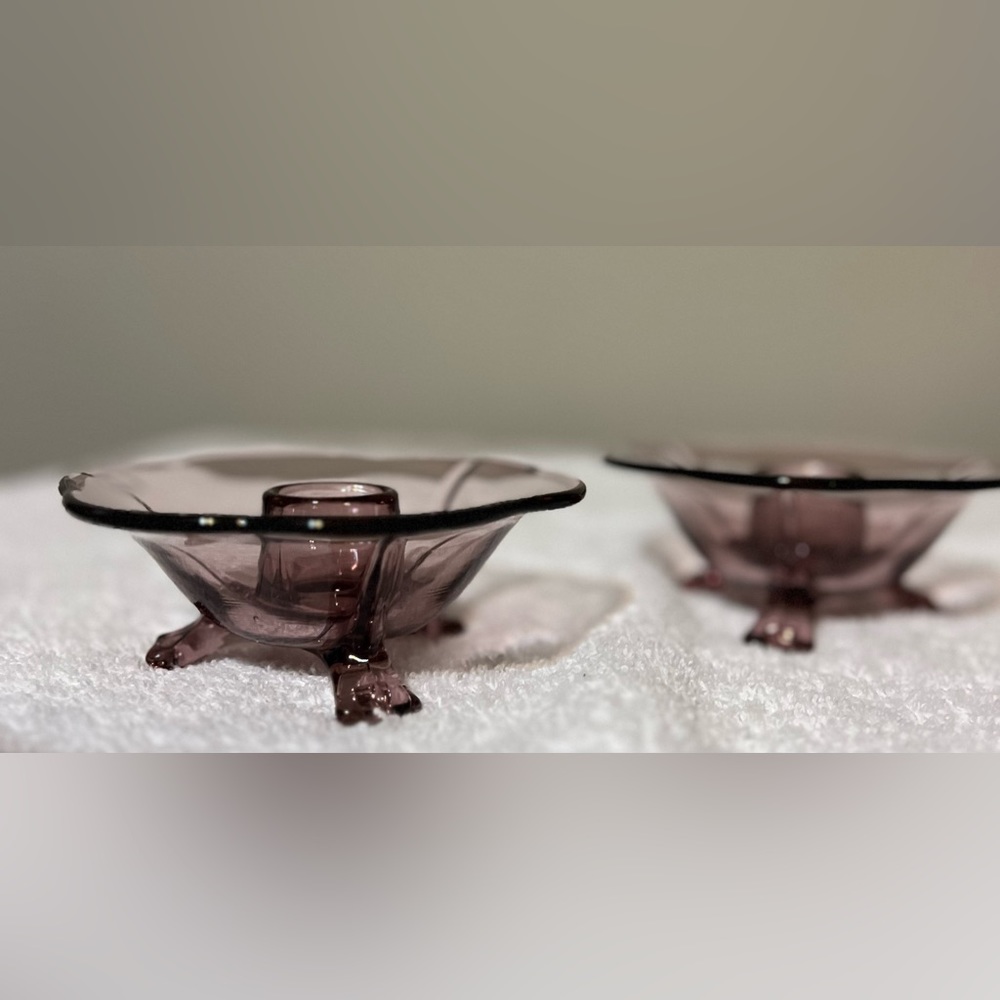 Vintage Fostoria Wisteria #2394 Flared 3 Toed Candle Holders (2) - Picture 3 of 8